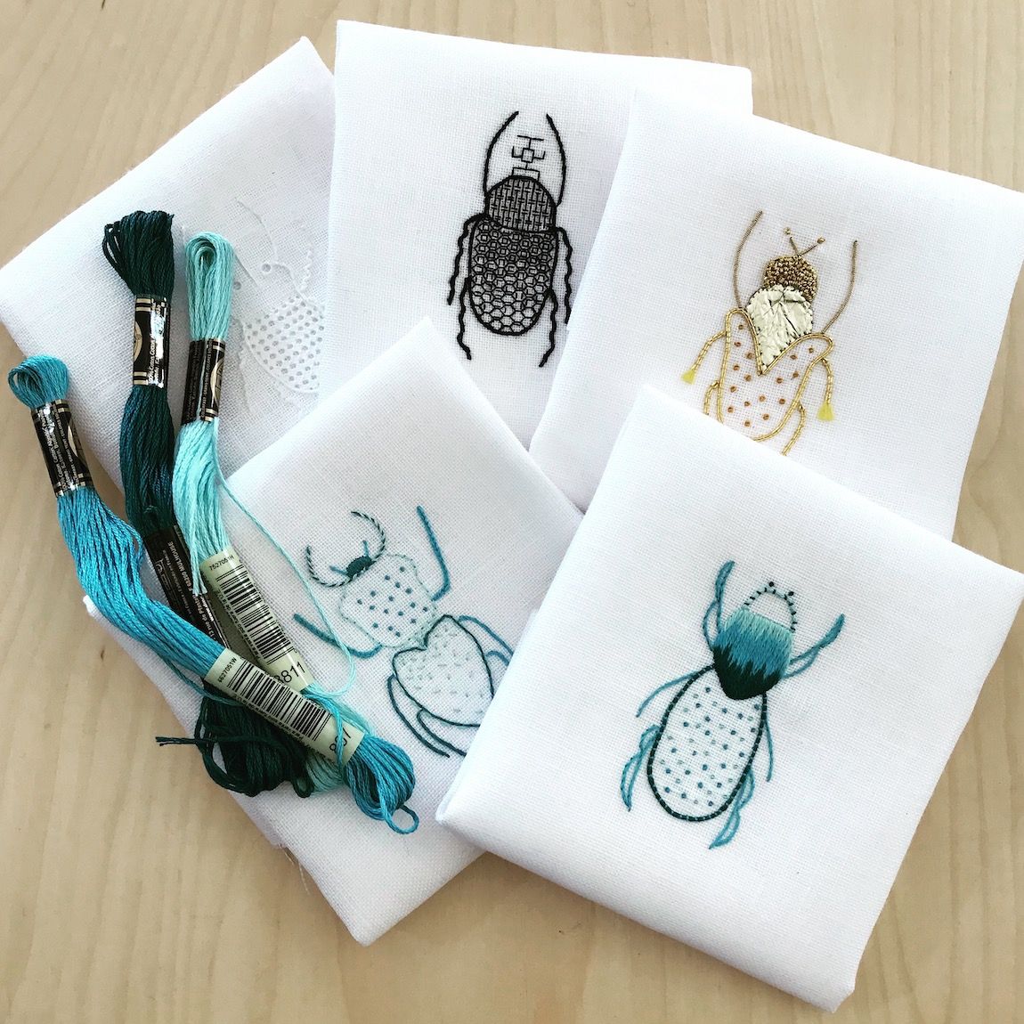 Hand Embroidered Beetles