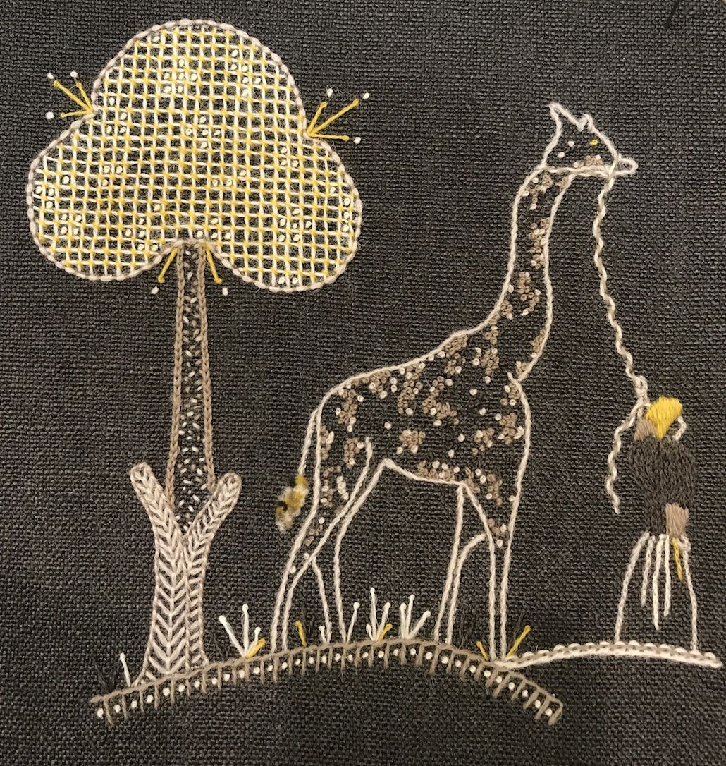 Jacobean Crewelwork Giraffe Cushion